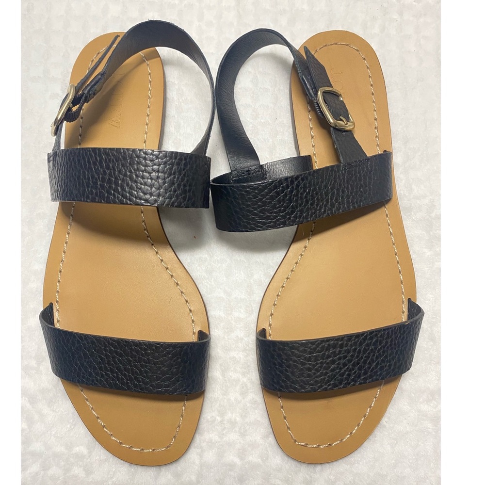 Crew Pebbled Leather Slingback Flat Sandals Size 1/2